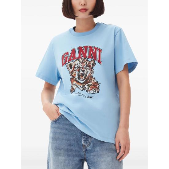 26SS 가니 베이직 저지 타이거 릴랙스드 반팔 티셔츠 T4007 745 BLUE - GANNI