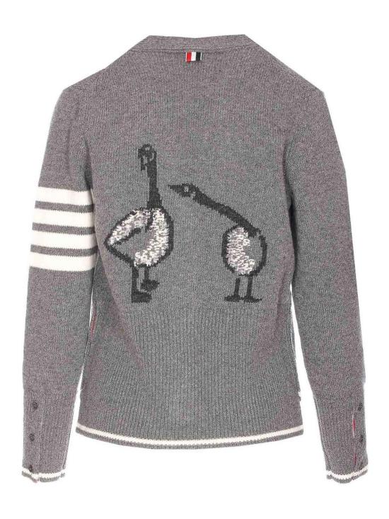  톰브라운 파인 메리노 인타르시아 기스 4바 V넥 가디건 FKC657AY1029035 Grey - THOM BROWNE