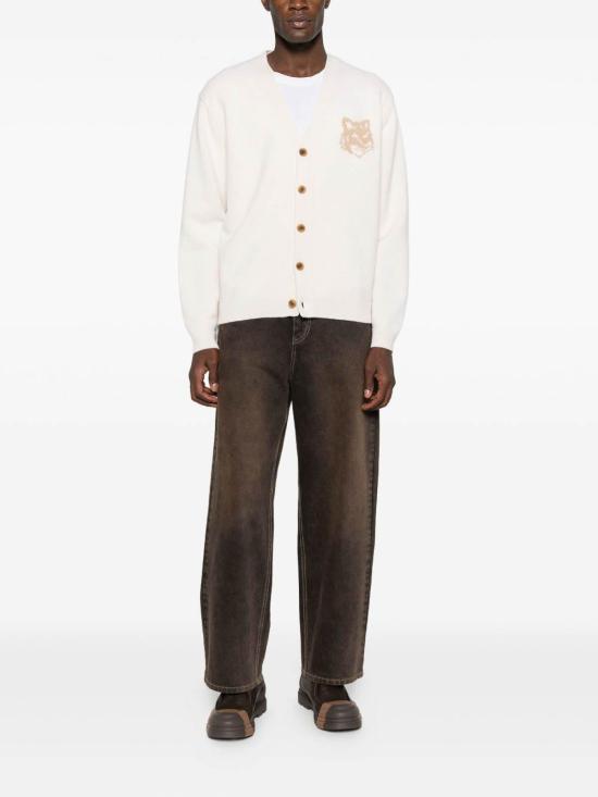 25FW 메종키츠네 폭스 헤드 인타르시아 메리노 가디건 PM00509KM03290395 Beige - MAISON KITSUNE