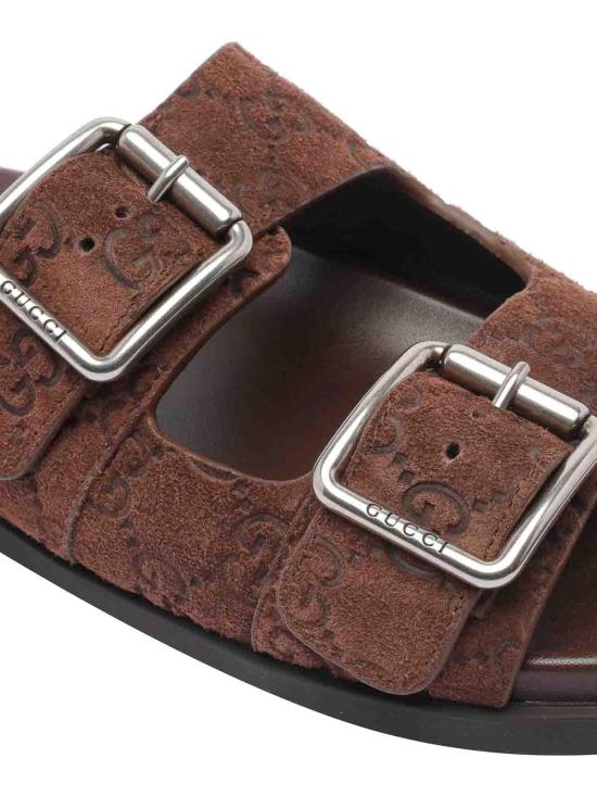 26FW 구찌 GG 스웨이드 슬라이드 샌들 816380AADUO2256 Brown - GUCCI