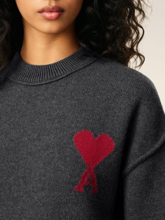 25FW 아미 빅 하트 울 크루넥 스웨터 UKS838D 018084 Grey - AMI
