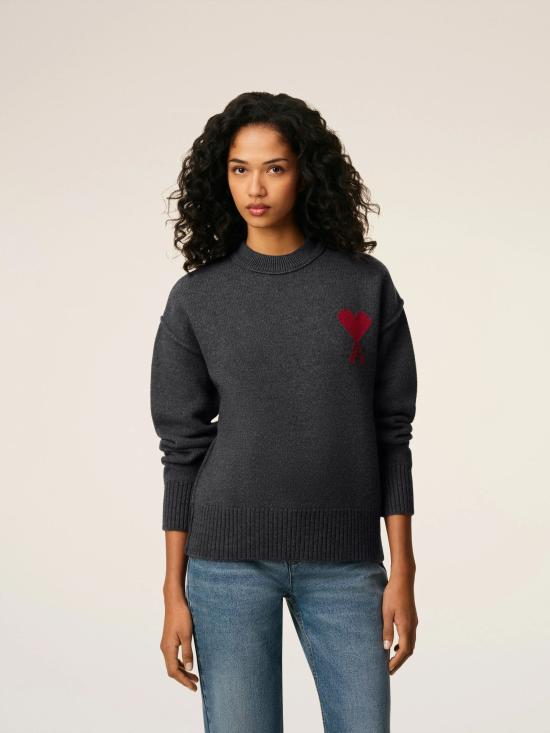 25FW 아미 빅 하트 울 크루넥 스웨터 UKS838D 018084 Grey - AMI