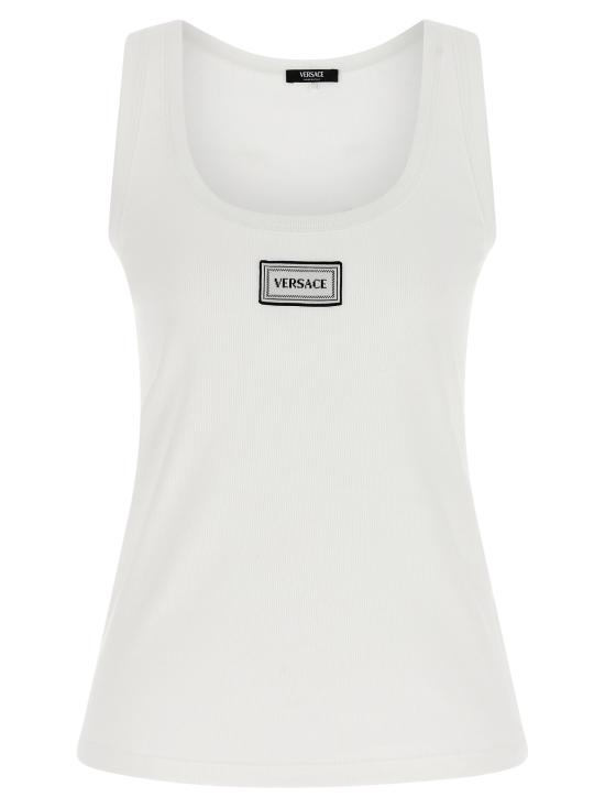 26SS 베르사체 로고 패피 리브드 스트레치 코튼 탱크탑 10232101A172221W000