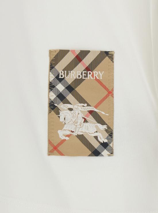25FW 버버리 체크 라벨 티셔츠 8104886B7078 White - BURBERRY