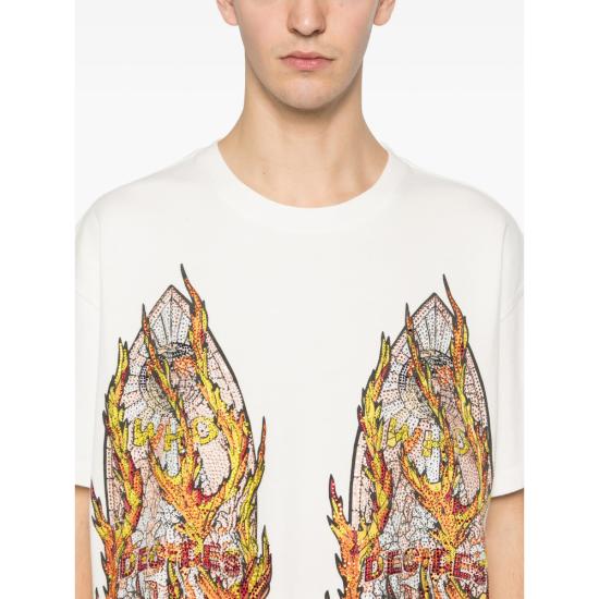 25FW 후 디싸이즈 워 스웨터 RHINESTONE FLA CLOMU NEUTRALS ORANGE - WHO DECIDES WAR