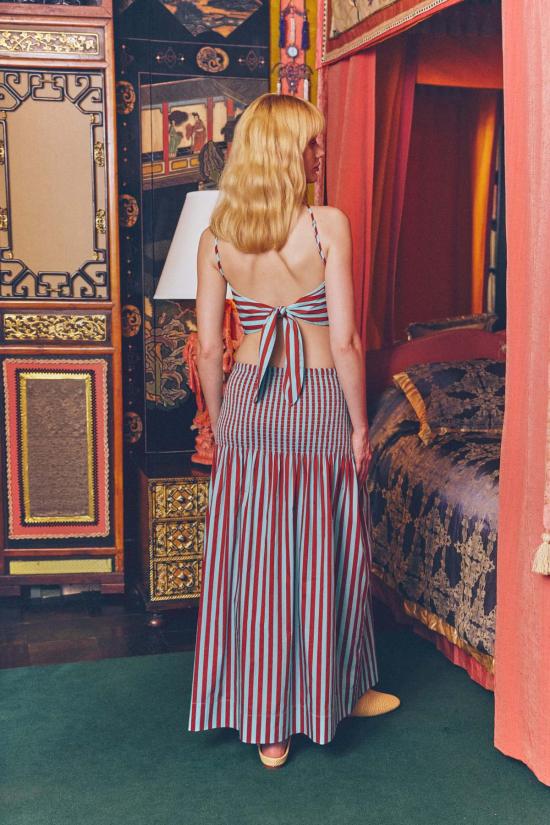  사이먼밀러 블라우스 사이먼 밀러 키트 팝린 타이 탑 솔티드 블루/크림슨 - SIMONMILLER