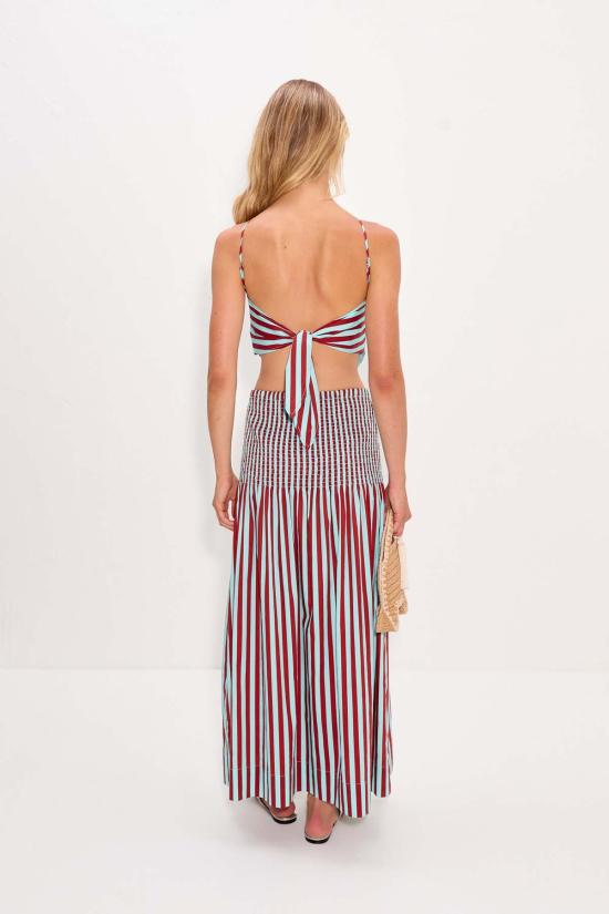  사이먼밀러 블라우스 사이먼 밀러 키트 팝린 타이 탑 솔티드 블루/크림슨 - SIMONMILLER