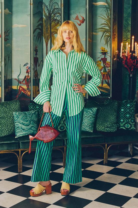  사이먼밀러 팔라초 팬츠 사이먼 밀러 피아 팝린  네이비/그래스 그린 - SIMONMILLER