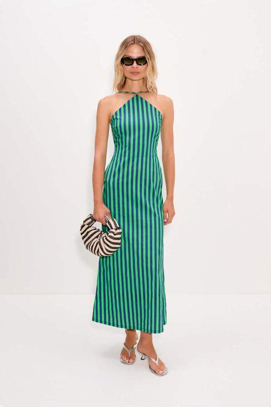  사이먼밀러 롱 원피스 사이먼 밀러 키트 팝린 드레스 네이비/그래스 그린 - SIMONMILLER