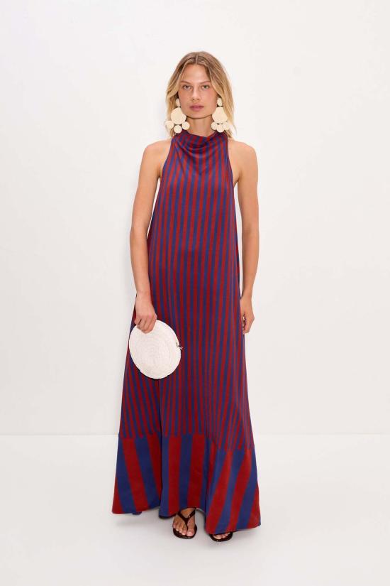  사이먼밀러 롱 원피스 사이먼 밀러 모나 크레이프 드레스 네이비/헤나 - SIMONMILLER