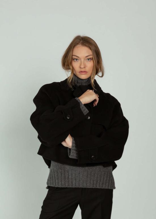  클로즈드 트렌치 코트 크롭 트렌치 코스믹 블랙