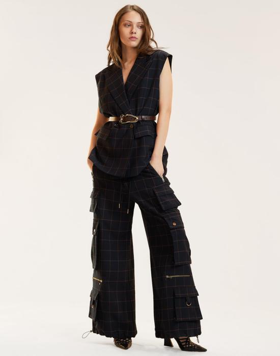  신시아 로리 스트레이트 팬츠 신시아 로울리 길디드 그리드 카고  블랙 - CYNTHIA ROWLEY