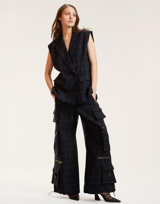  신시아 로리 스트레이트 팬츠 신시아 로울리 길디드 그리드 카고  블랙