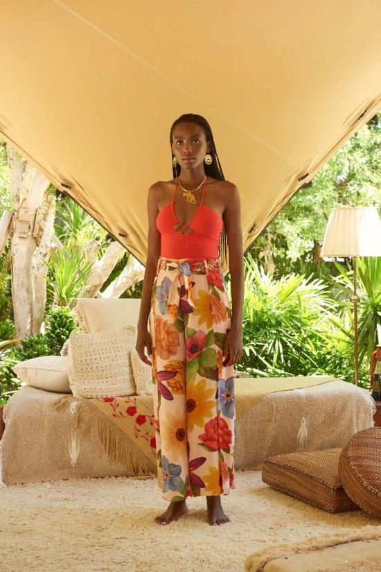  캐롤리나 케이 스트레이트 팬츠 캐롤라이나 K 리바이 팬츠 플로럴 크림