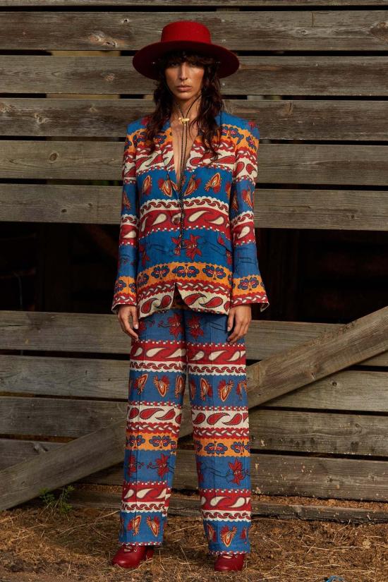  캐롤리나 케이 스트레이트 팬츠 캐롤라이나 K 아만다 팬츠 페이즐리 블루 - CAROLINA K