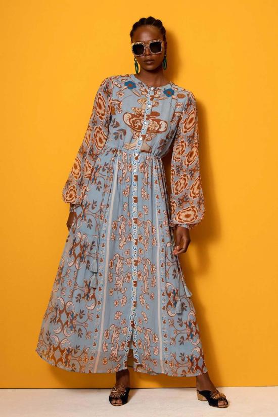  캐롤리나 케이 롱 원피스 캐롤라이나 K 호세피나 드레스 솔 엘리먼츠/셀레스티얼 블루/셀바 버드 - CAROLINA K