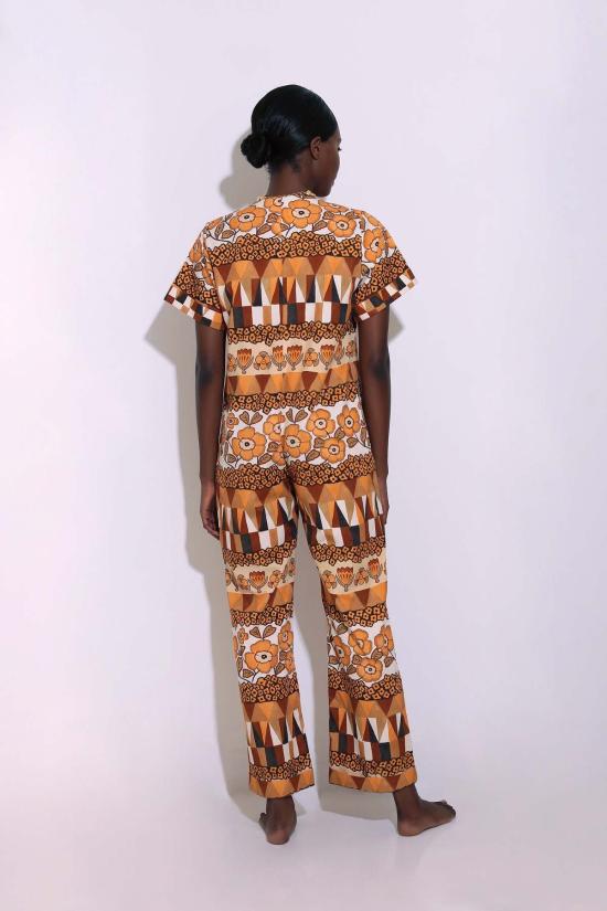  캐롤리나 케이 점프수트 캐롤라이나 K 유틸리티  롬버스 플라워스 브라운 - CAROLINA K