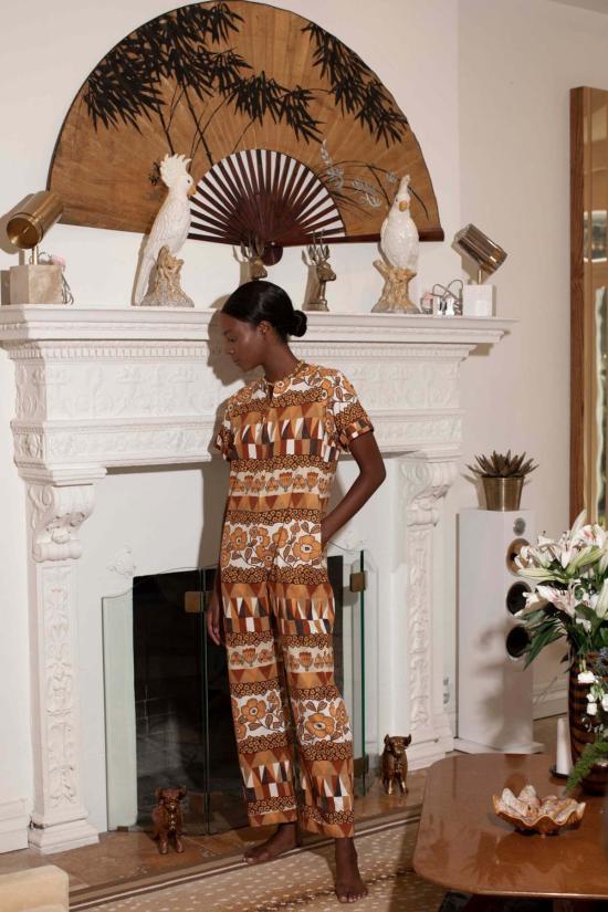  캐롤리나 케이 점프수트 캐롤라이나 K 유틸리티  롬버스 플라워스 브라운