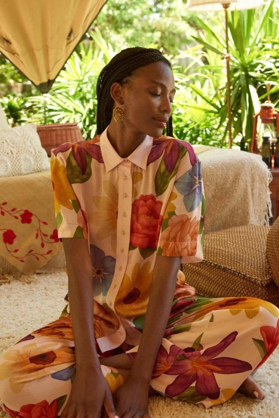  캐롤리나 케이 셔츠 캐롤라이나 K 에이리스 셔츠 플로럴 크림