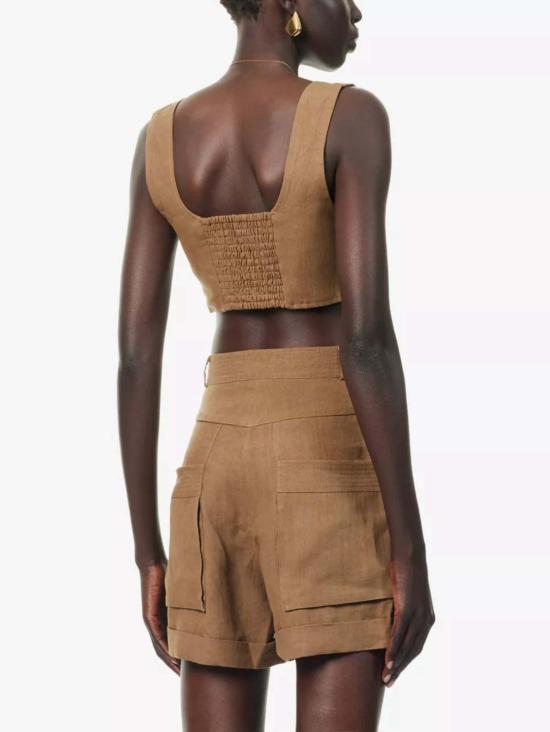  르카샤 민소매 티셔츠 르 카샤 지르자 리넨 브라렛 타바코 - LE KASHA