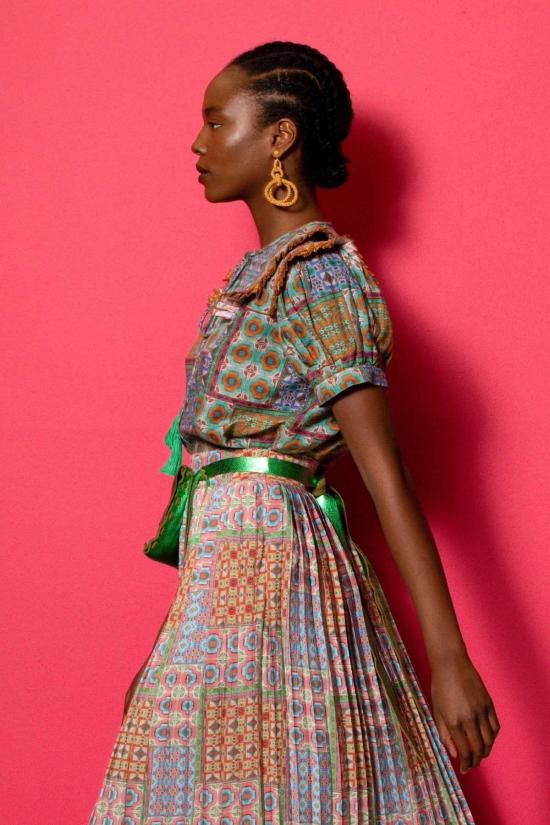  캐롤리나 케이 셔츠 캐롤라이나 K 벨라  반팔 믹스 타일 바질 - CAROLINA K