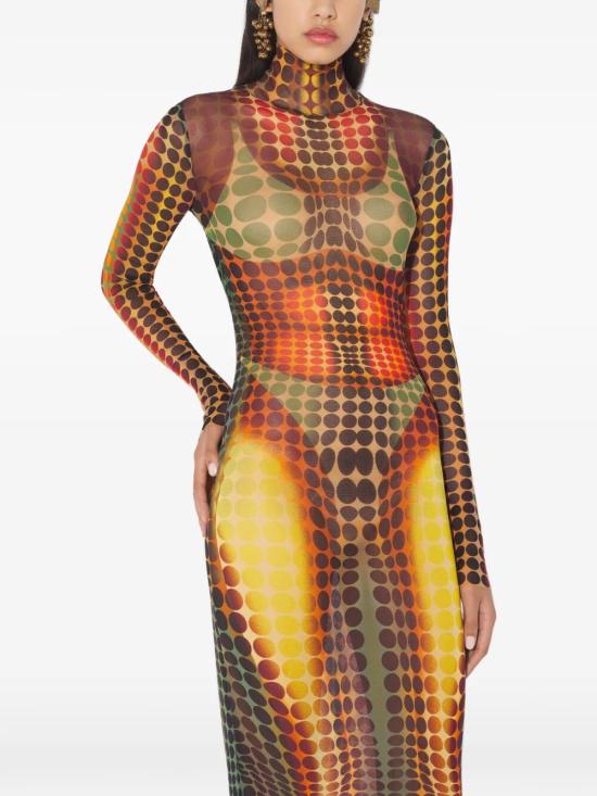 26SS 장 폴 고티에 롱 원피스 26 01 W DR131 M018P 155060 ORANGE BLUE BROWN - JEAN PAUL GAULTIER