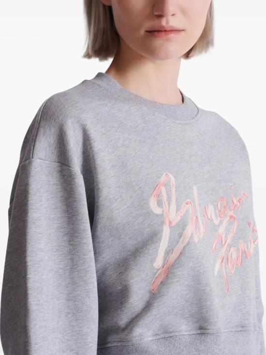 26SS 발망 긴팔 티셔츠 GF1JO080BD43 YIW GREY LIGHT PINK - BALMAIN