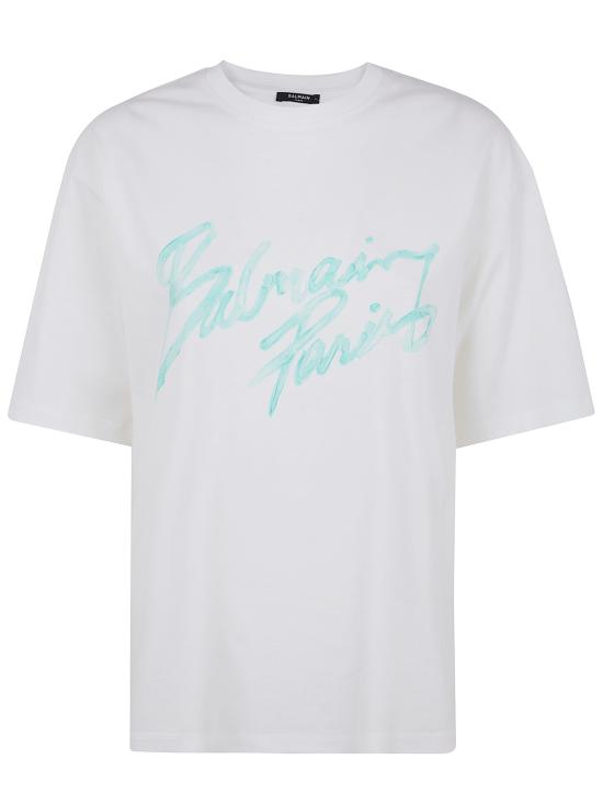 26SS 발망 반팔 티셔츠 GF1EG110BD41 GXF WHITE LIGHT GREEN - BALMAIN