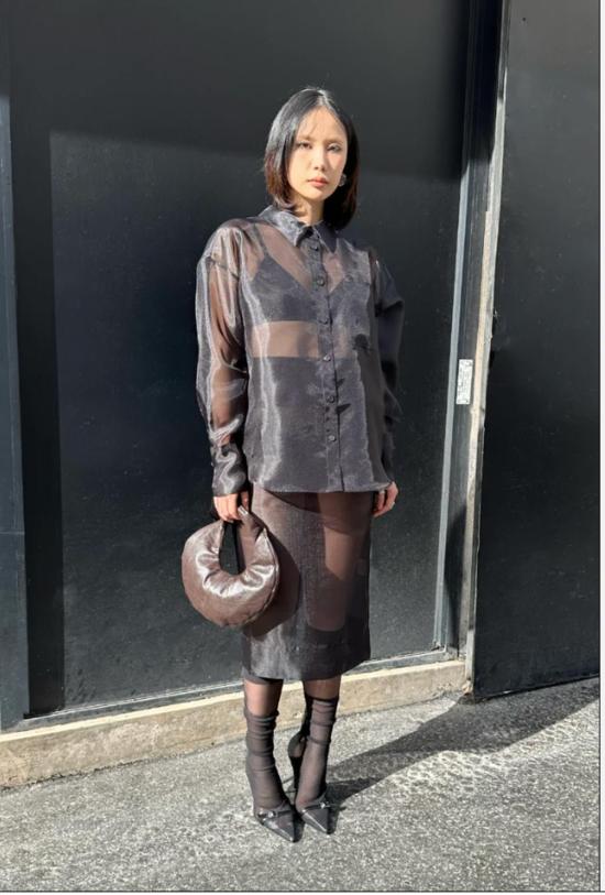  샘디 미디 스커트 오간자 펜슬 스커트 - SAEMDI