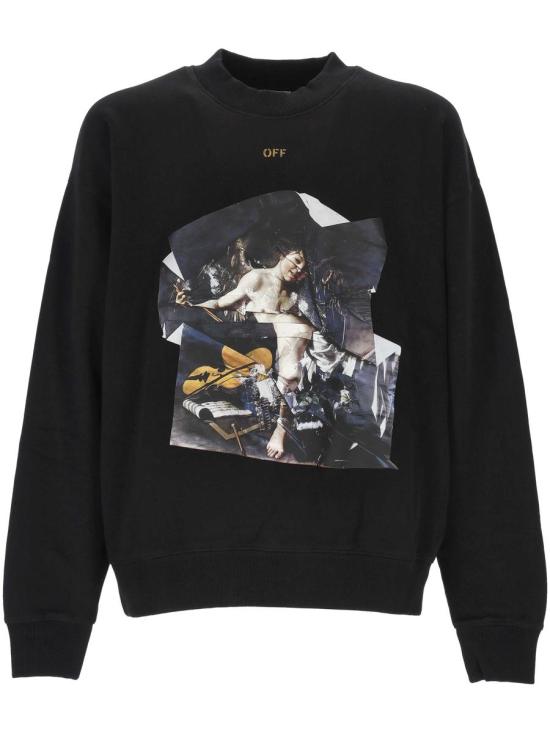 25FW 오프화이트 큐피드 페이퍼 스케이트 로고 스웨트셔츠 OMBA054F25FLE00A1016 BLACK