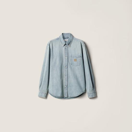 26FW 미우미우 샴브레이 셔츠 GWC13318JIF0076 S OOO Light blue