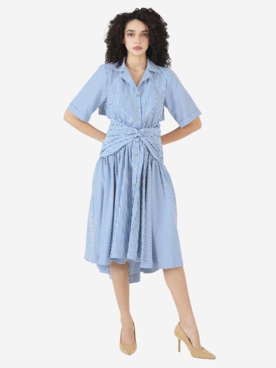  Rosie Assoulin 롱 원피스 타이 셔츠 드레스 블루 스트라이프 - ROSIE ASSOULIN