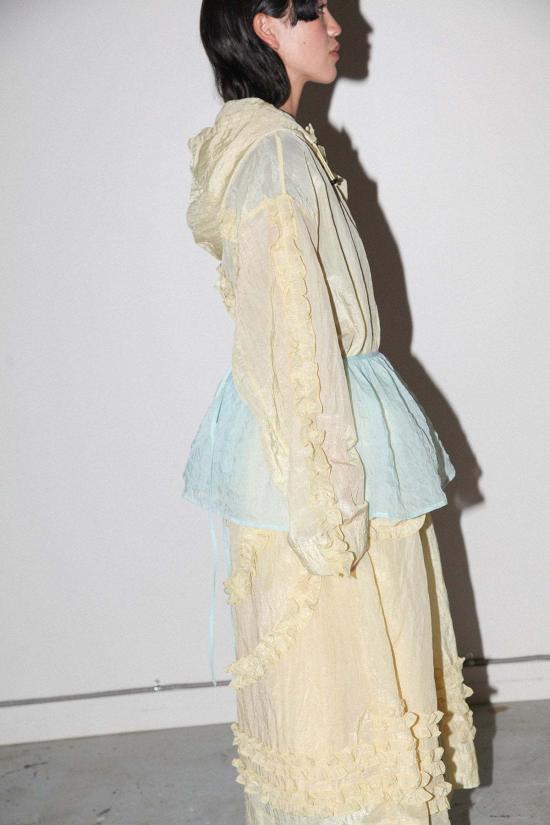  케이코 블라우스 KK Co 버블 페플럼 앞치마 스카이 - KKCO