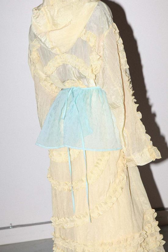  케이코 블라우스 KK Co 버블 페플럼 앞치마 스카이 - KKCO