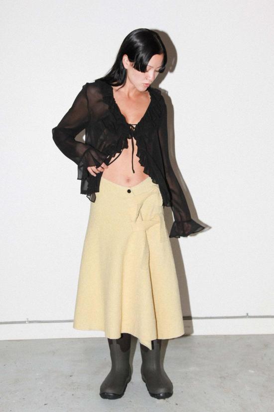  케이코 미디 스커트 KK Co 슬로프 랩 스커트 버터