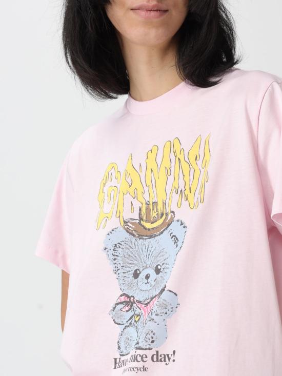 26SS 가니 코튼 저지 카우보이 베어 프린트 티셔츠 A1050074 868 Pink - GANNI