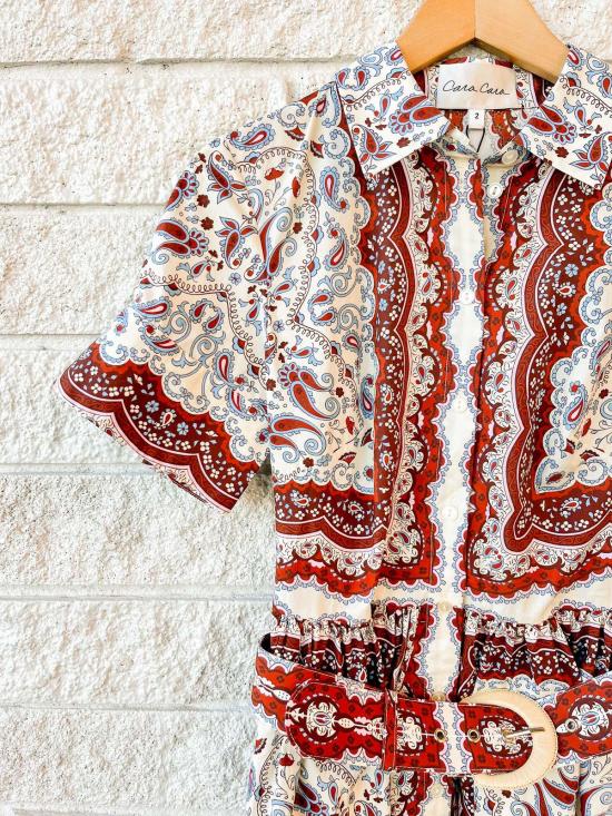  카라 카라 숏 원피스 Cara Cara 말레나 미니 드레스 페이즐리 스카프 아이보리 - CARA CARA