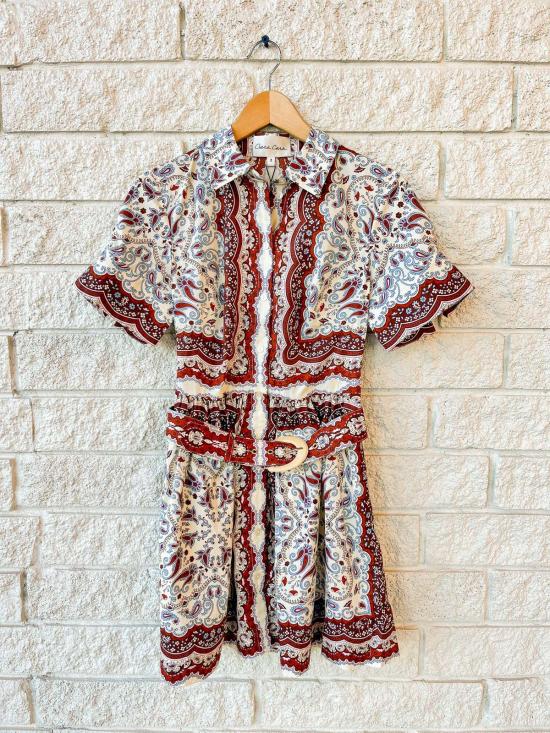  카라 카라 숏 원피스 Cara Cara 말레나 미니 드레스 페이즐리 스카프 아이보리