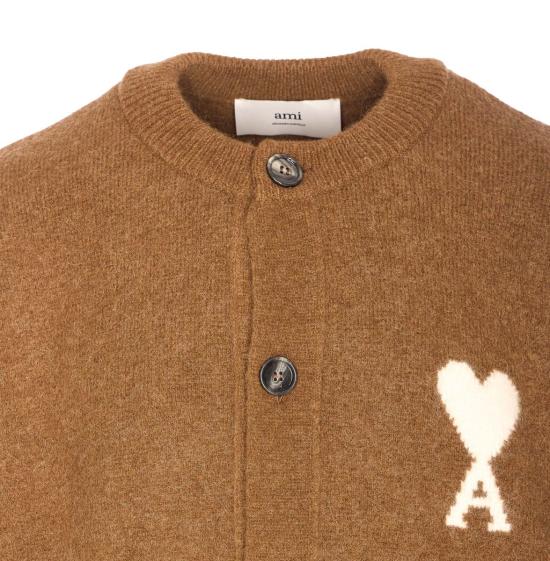 25FW 아미 ADC 하트 인타르시아 알파카 니트 가디건 UKC366KN0135217 HAZELNUT WHITE DOM - AMI