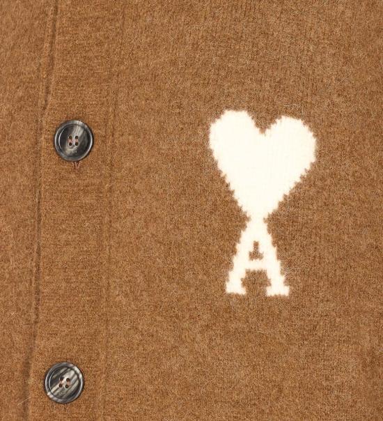 25FW 아미 ADC 하트 인타르시아 알파카 니트 가디건 UKC366KN0135217 HAZELNUT WHITE DOM - AMI