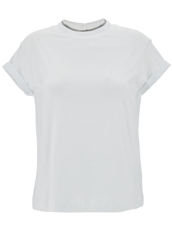 26SS 브루넬로 쿠치넬리 콘트라스트 트림 코튼 티셔츠 M0T18BD200C159 White