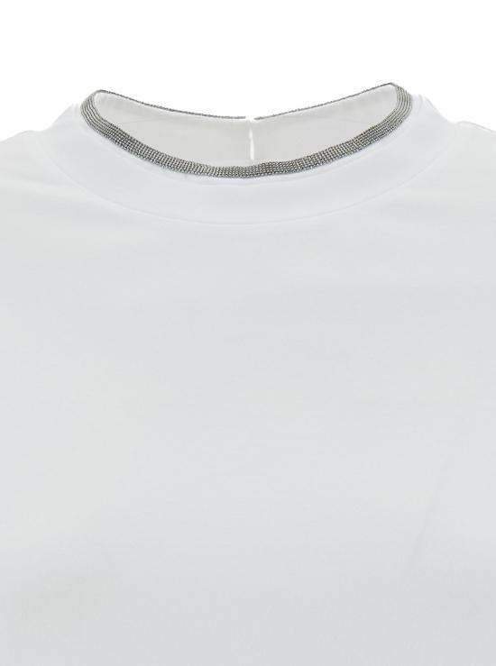 26SS 브루넬로 쿠치넬리 콘트라스트 트림 코튼 티셔츠 M0T18BD200C159 White - BRUNELLO CUCINELLI