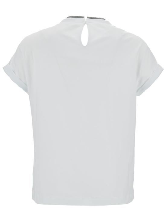 26SS 브루넬로 쿠치넬리 콘트라스트 트림 코튼 티셔츠 M0T18BD200C159 White - BRUNELLO CUCINELLI