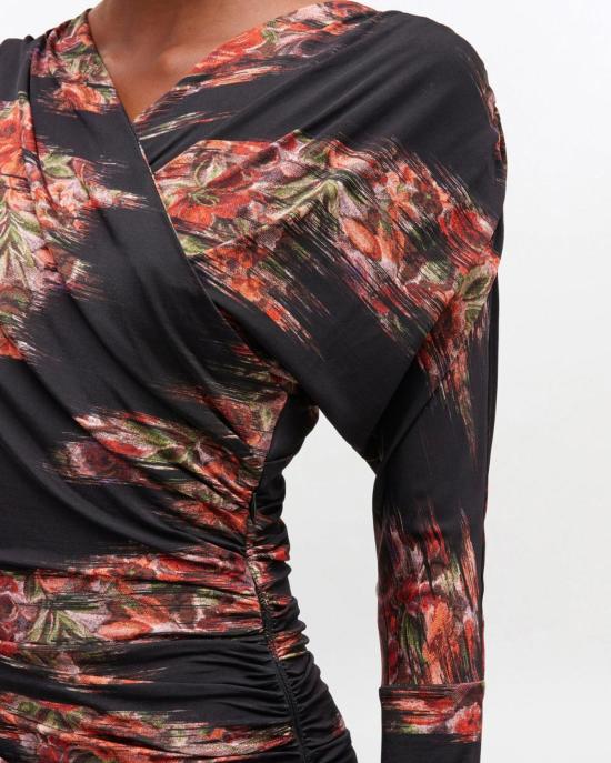  가니 롱 원피스 프린트 샤이니 저지 러칭 드레스 블랙 - GANNI