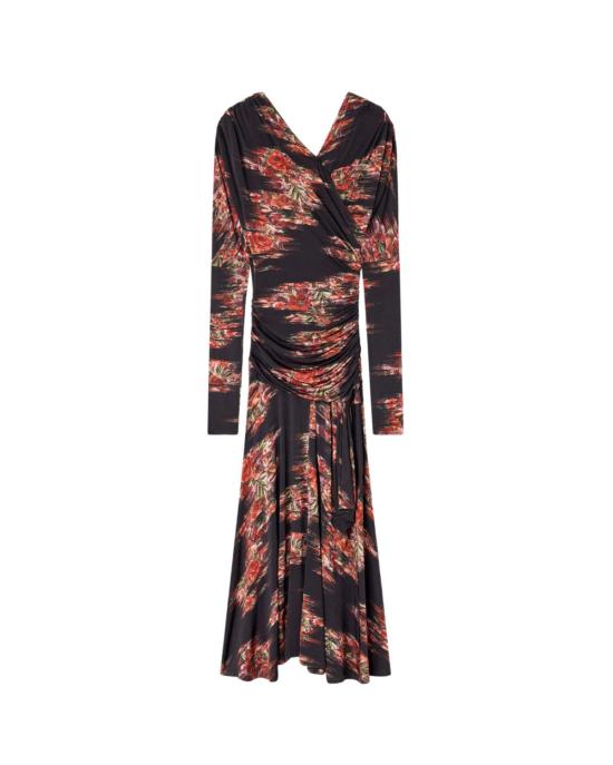  가니 원피스 프린트 샤이니 저지 러칭 드레스 블랙