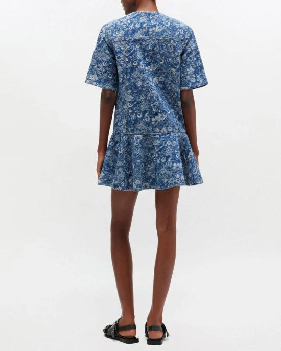  가니 숏 원피스 태피스트리 미니 드레스 미드 스톤 블루 - GANNI