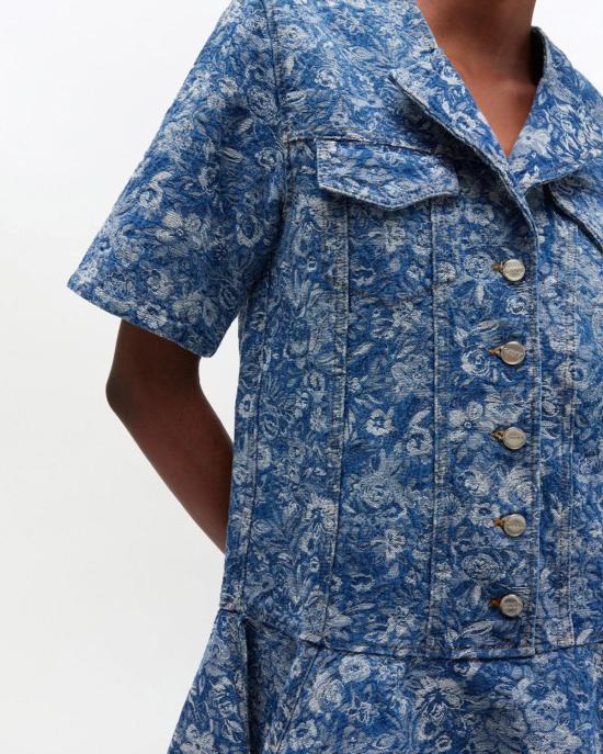  가니 숏 원피스 태피스트리 미니 드레스 미드 스톤 블루 - GANNI