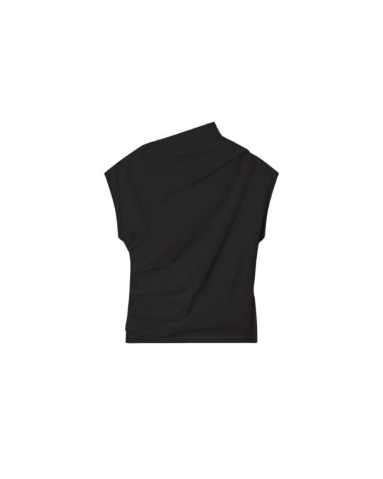  가니 블라우스 러칭 탑 블랙