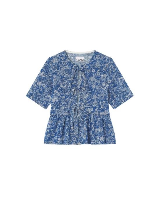  가니 블라우스 페플럼  미드 스톤 블루