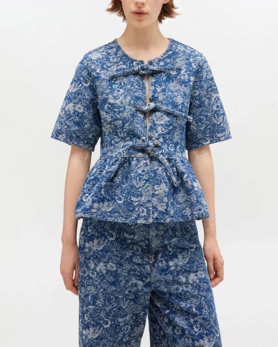  가니 블라우스 페플럼  미드 스톤 블루 - GANNI